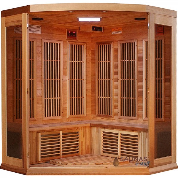 3 Person Corner Red Cedar Infrared Sauna - Interior
